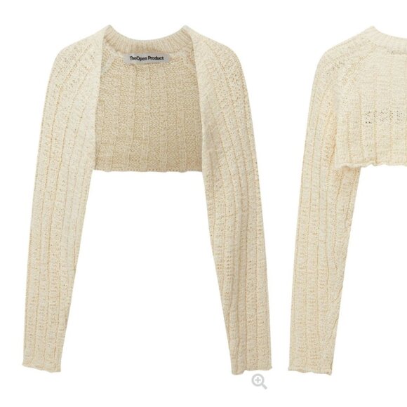 The Open Product Cotton Ribbed Knit Top Sweater - Picture 2 of 3